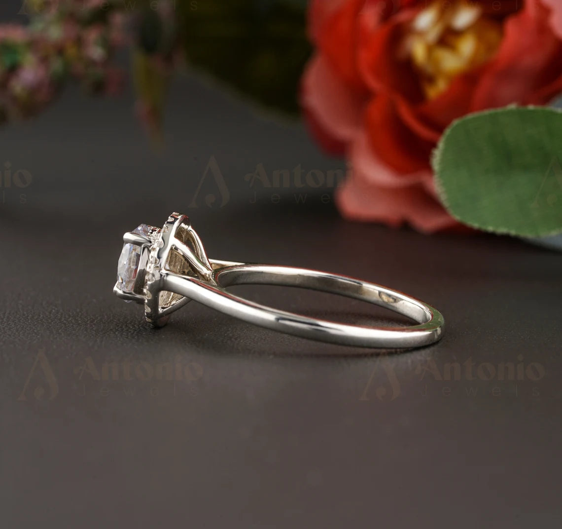 Simple Halo Moissanite Engagement Ring