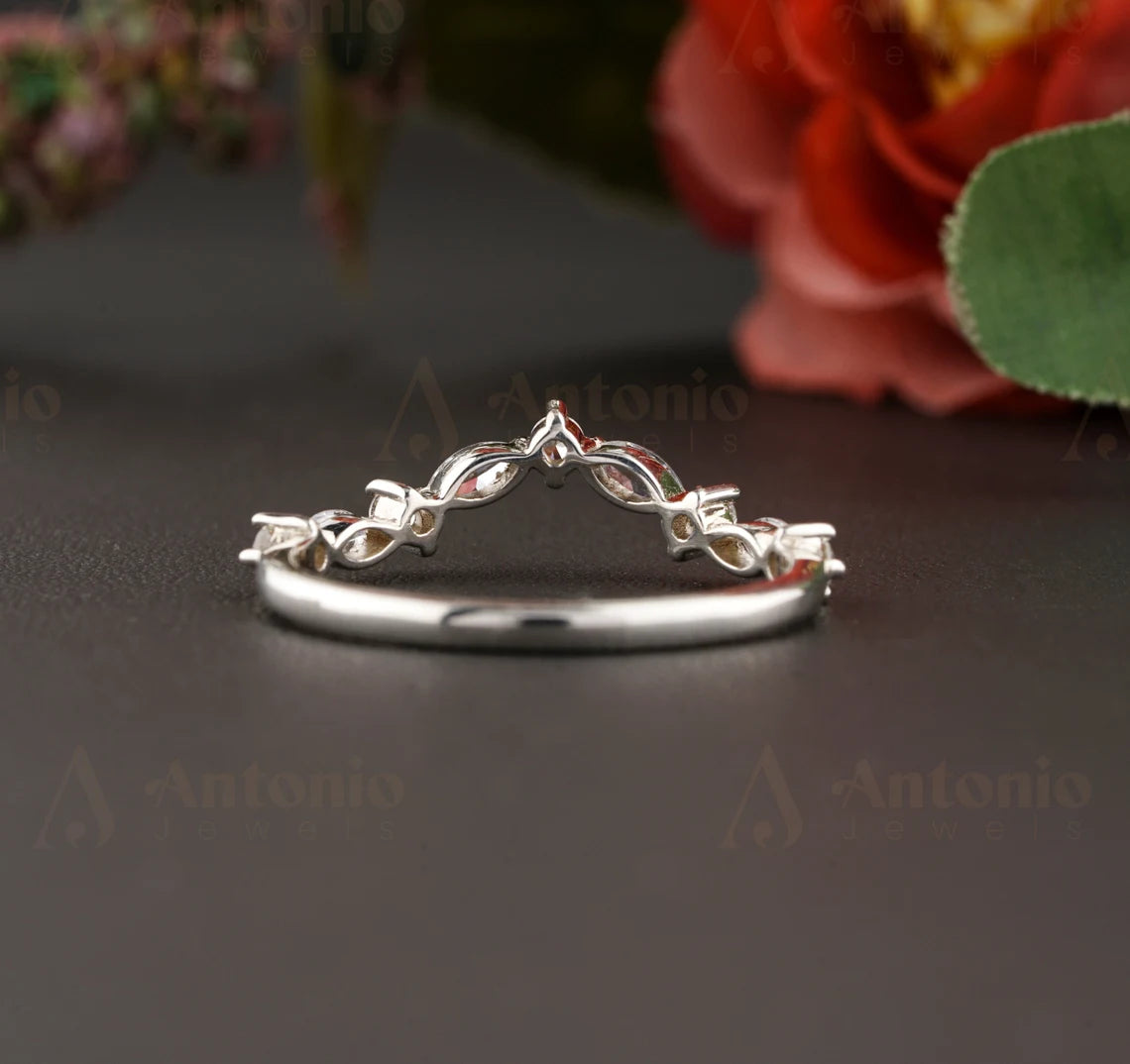 Chevron Moissanite Wedding Band