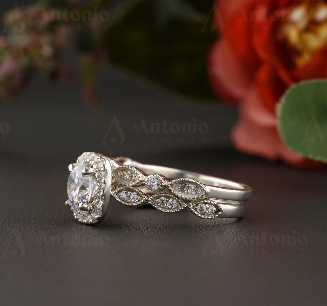 Half Eternity Moissanite Diamond Engagement Set