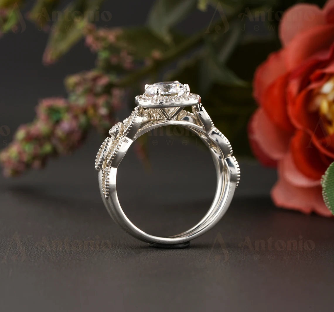 Half Eternity Moissanite Diamond Engagement Set