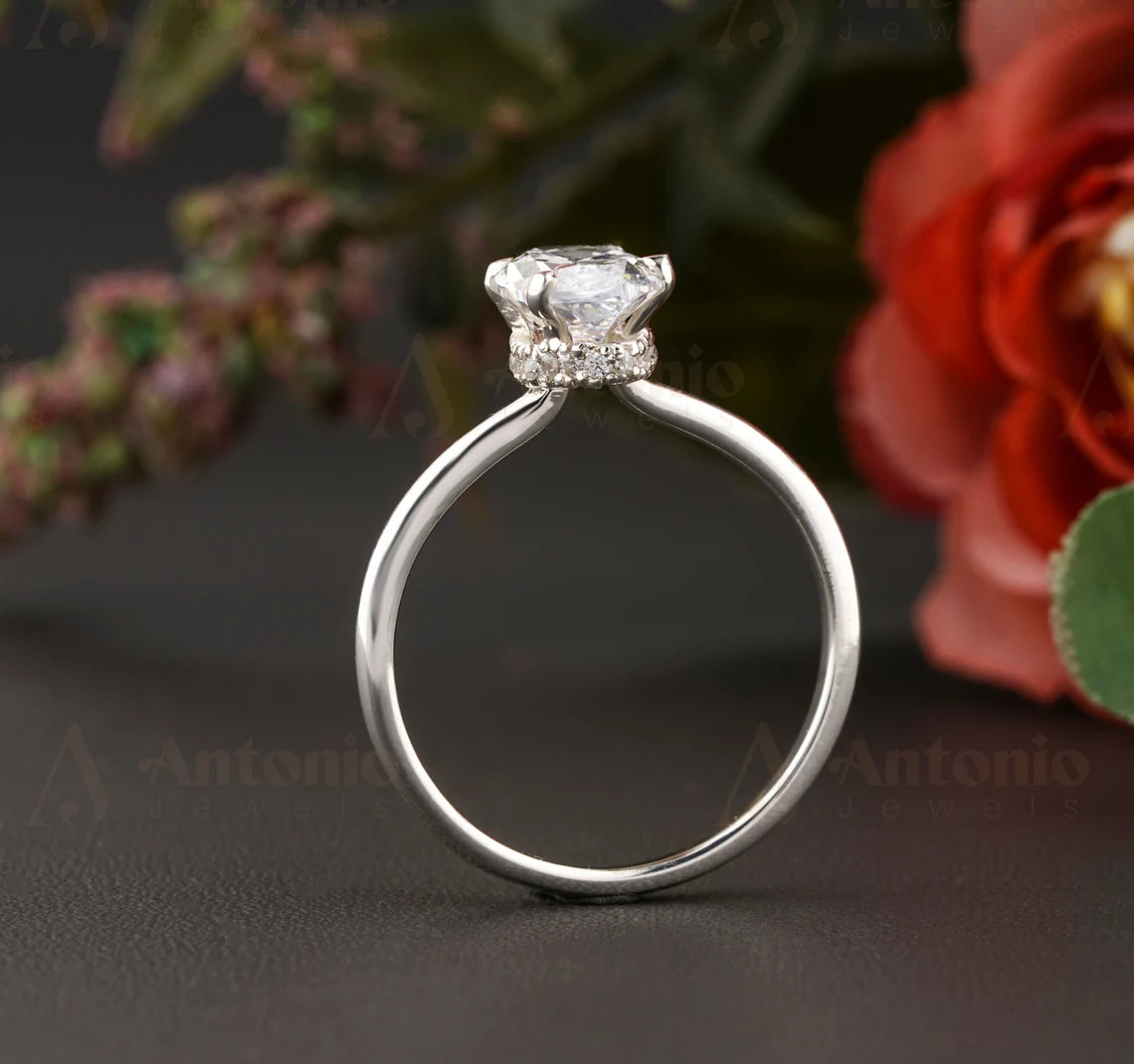 Hidden Halo Marquise Cut Moissanite Engagement Ring