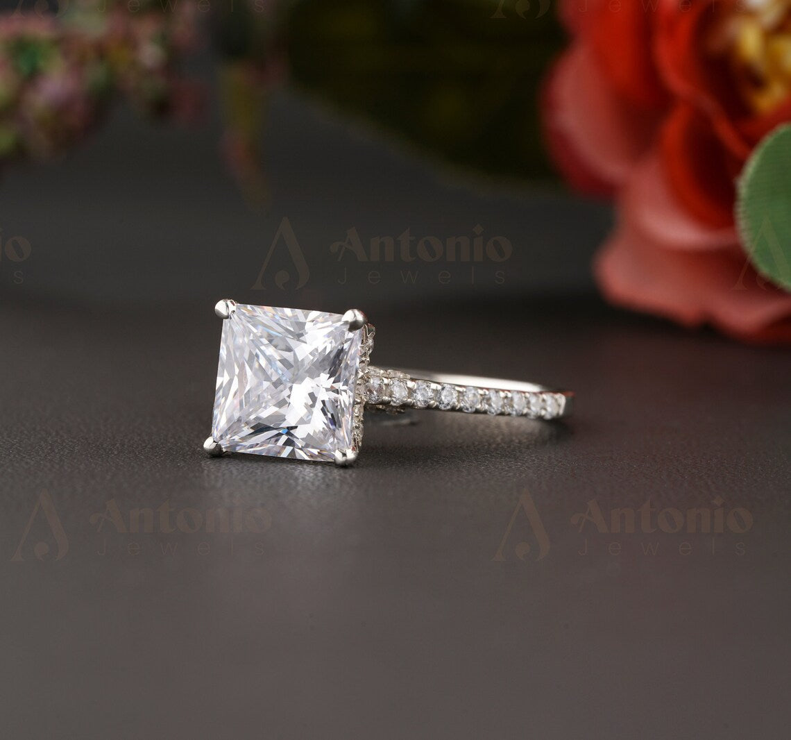 Hidden Halo Princess Cut Moissanite Diamond Ring