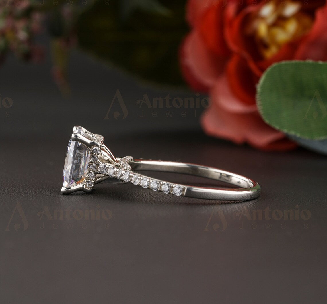 Hidden Halo Princess Cut Moissanite Diamond Ring