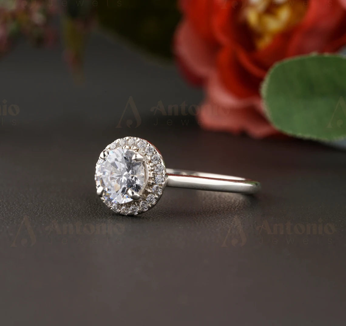 Simple Halo Moissanite Engagement Ring