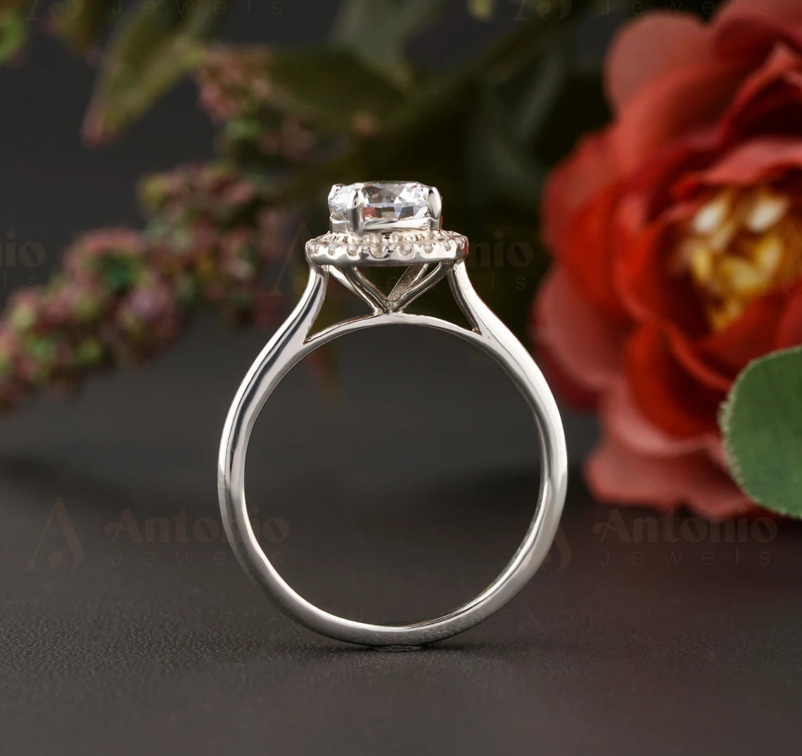Simple Halo Moissanite Engagement Ring