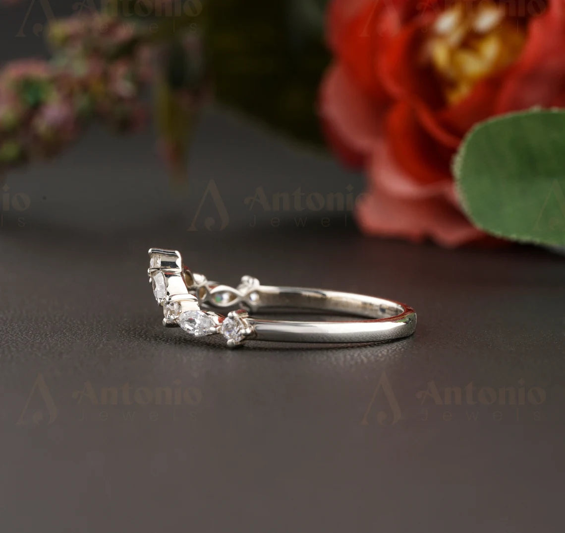 Chevron Moissanite Wedding Band