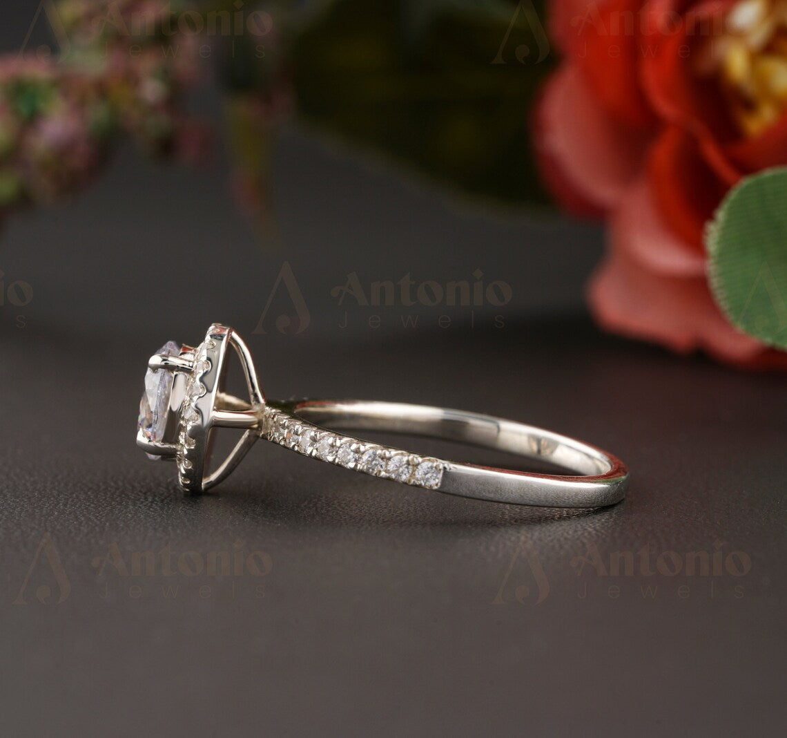 Half Eternity Halo Round Cut Moissanite Ring