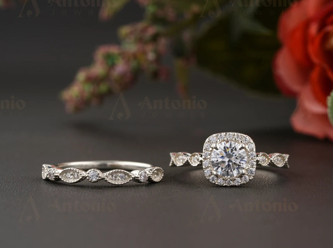 Half Eternity Moissanite Diamond Engagement Set