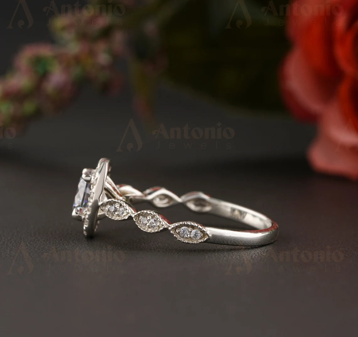 Half Eternity Moissanite Diamond Engagement Ring