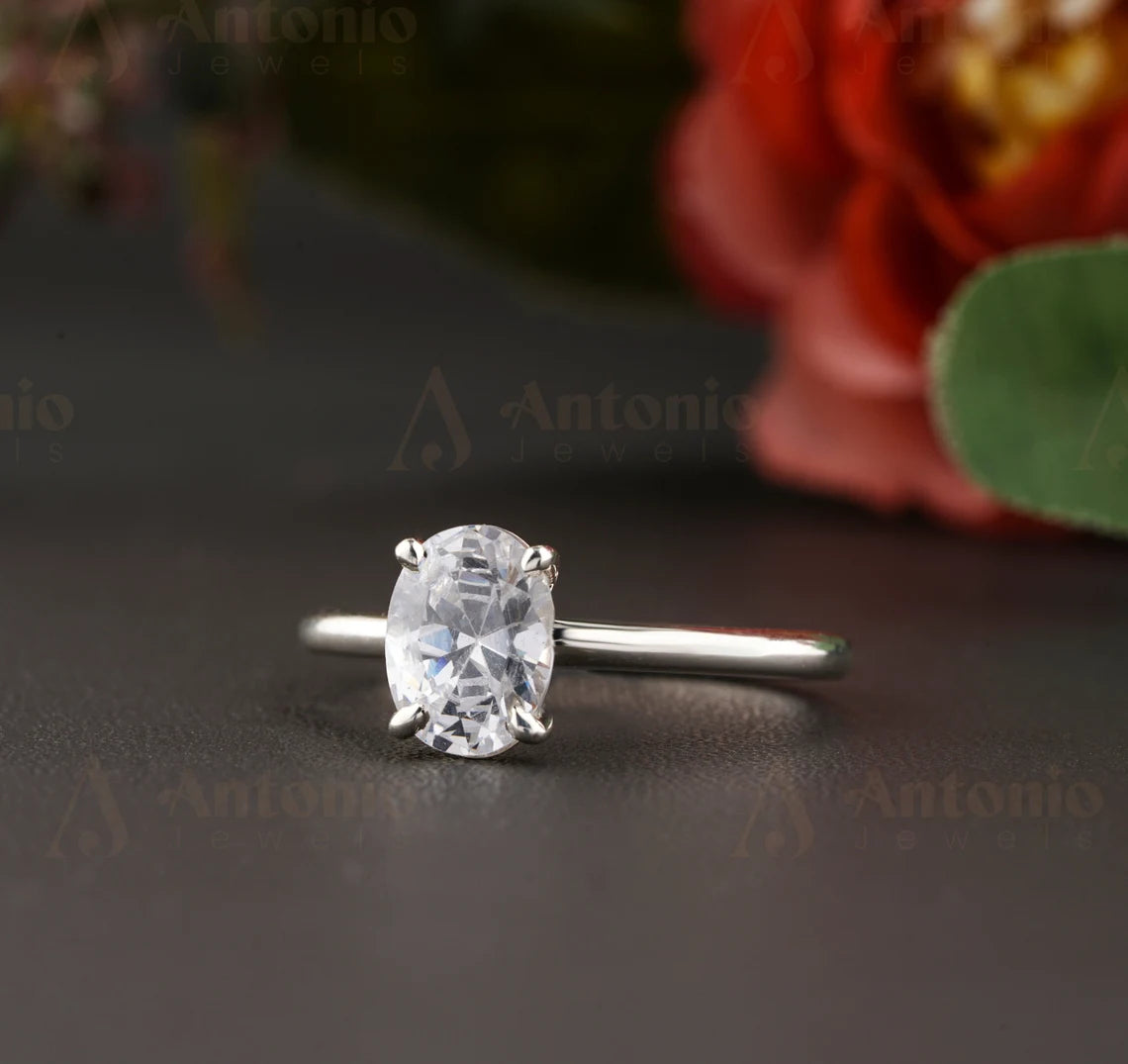 Oval Cut Solitaire Moissanite Diamond Engagement Ring