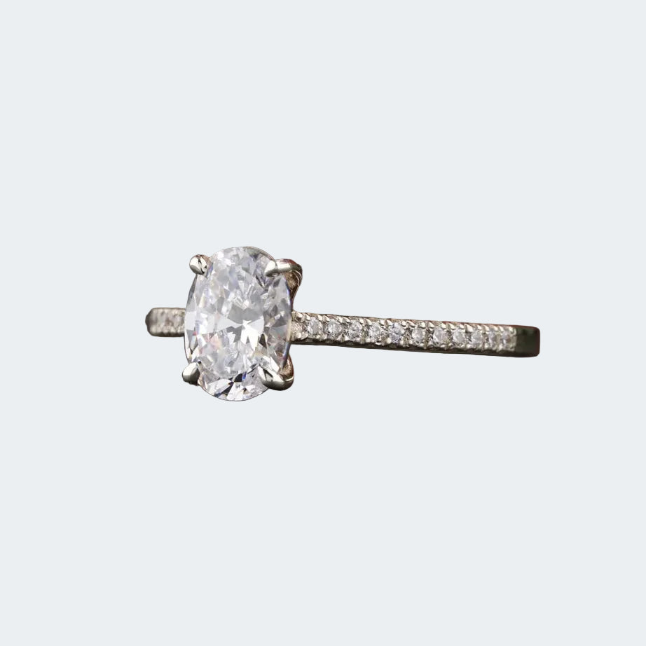 Elegant Oval Cut Moissanite Engagement Ring with Pave Band - Christmas Gift For Her