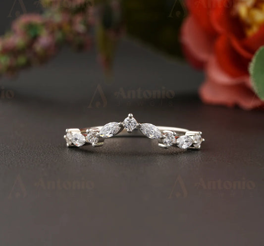 Chevron Moissanite Wedding Band