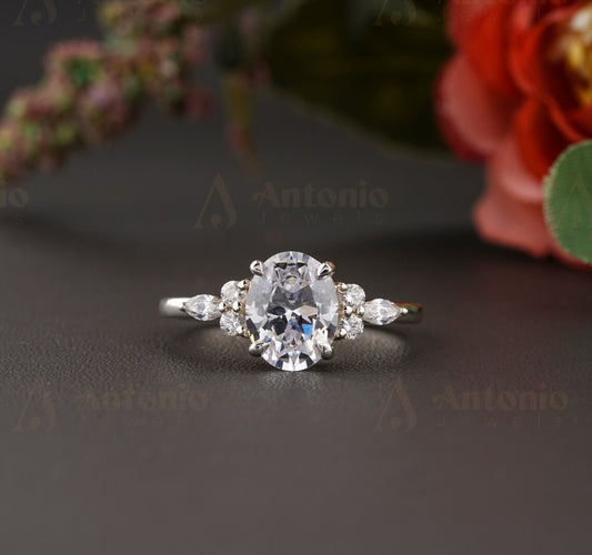 Solitaire Oval Cut Moissanite Diamond Engagement Ring