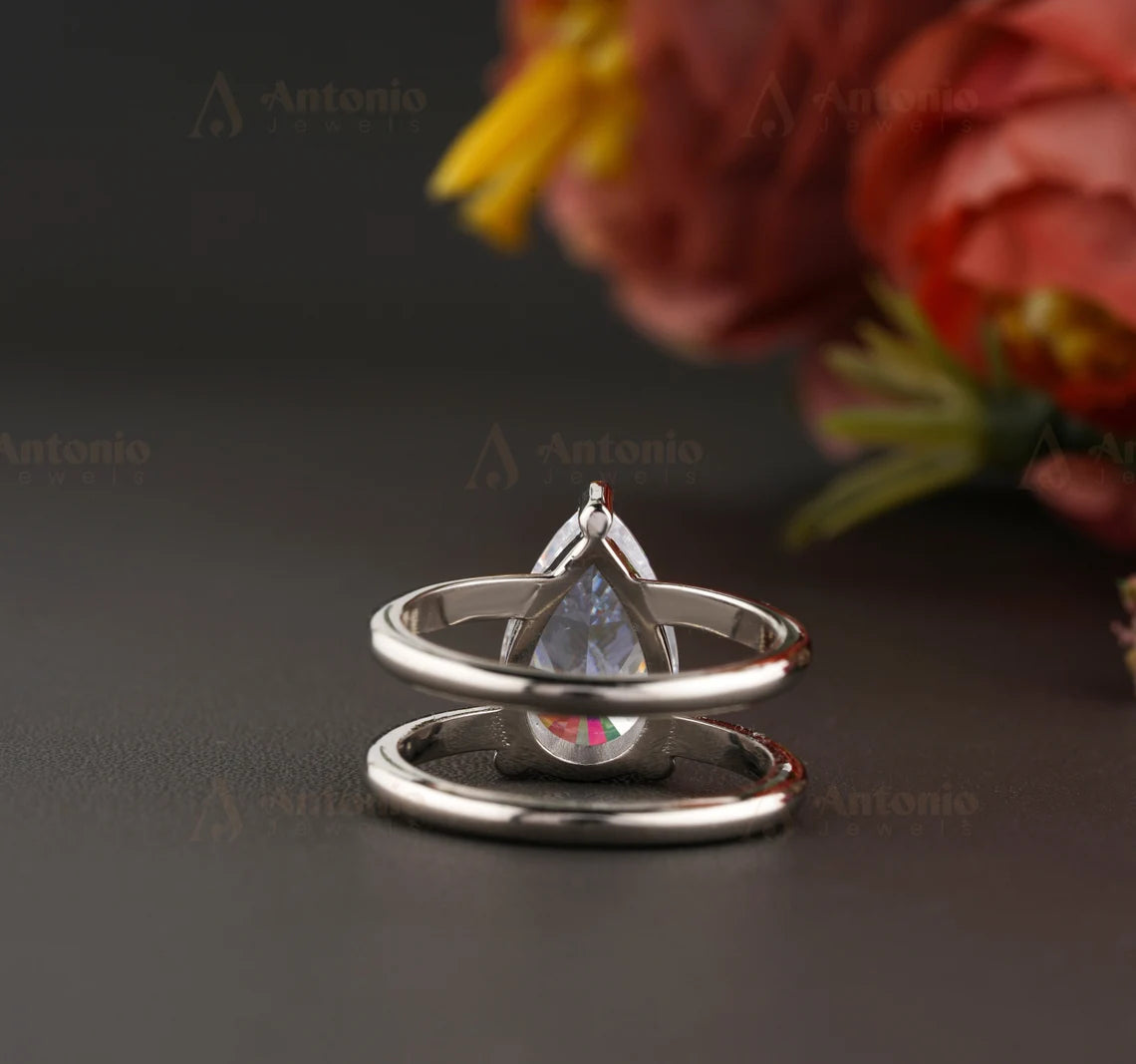 Pear Cut Moissanite Double Band Ring