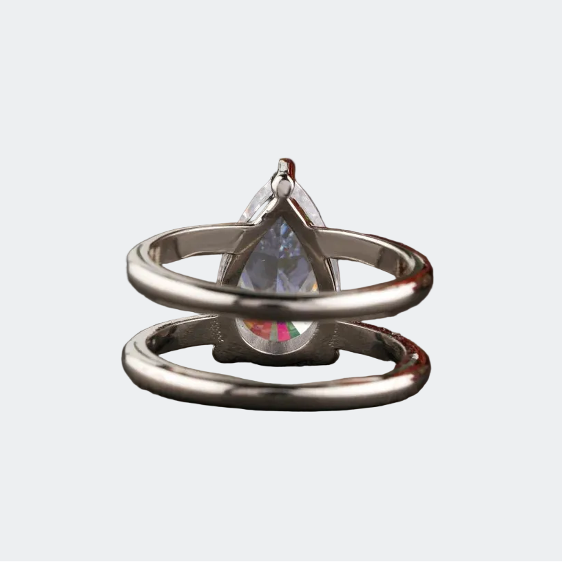 Pear Cut Moissanite Engagement Ring | Modern Double Band Setting