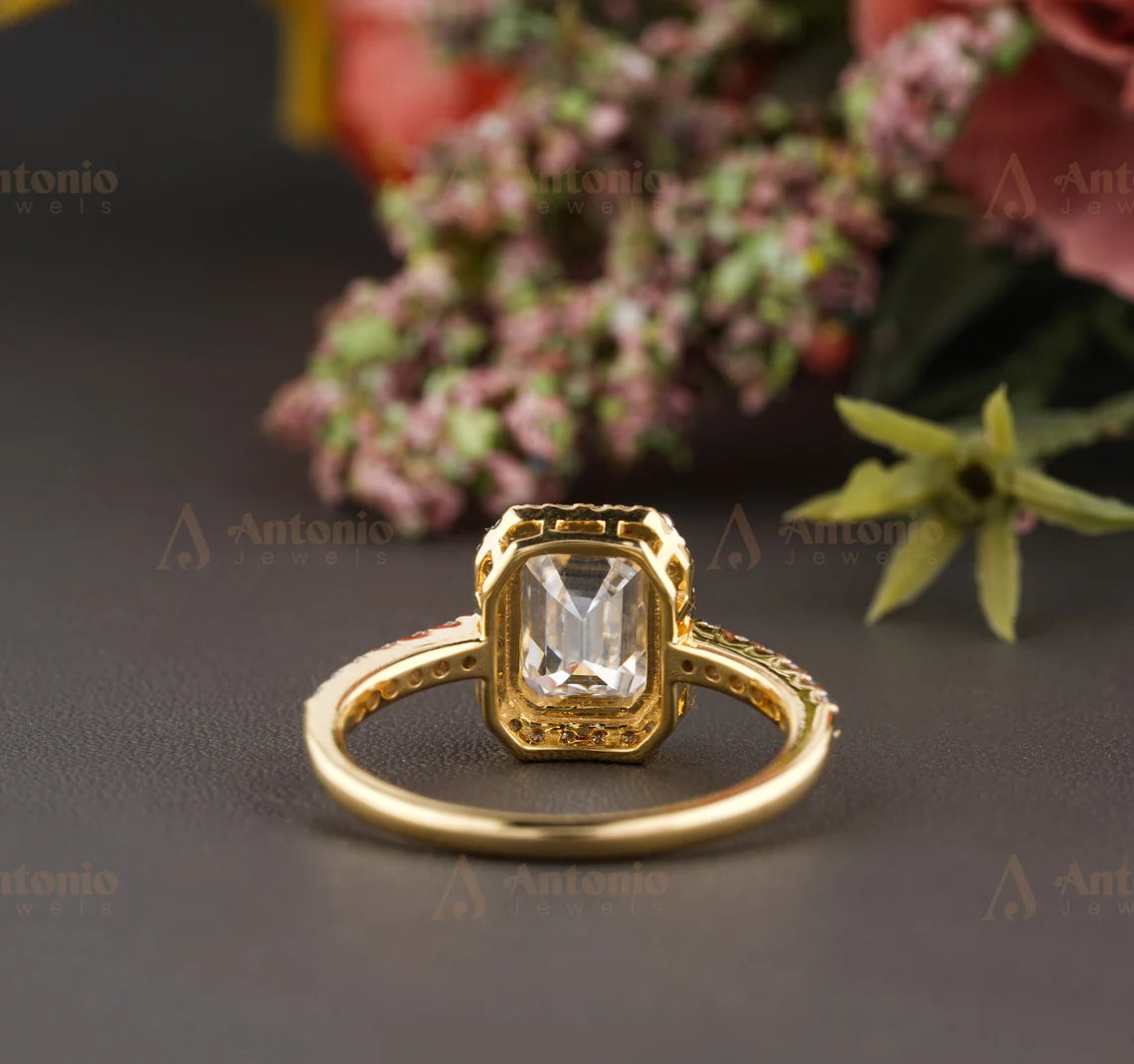 Emerald Cut Halo Engagement Ring