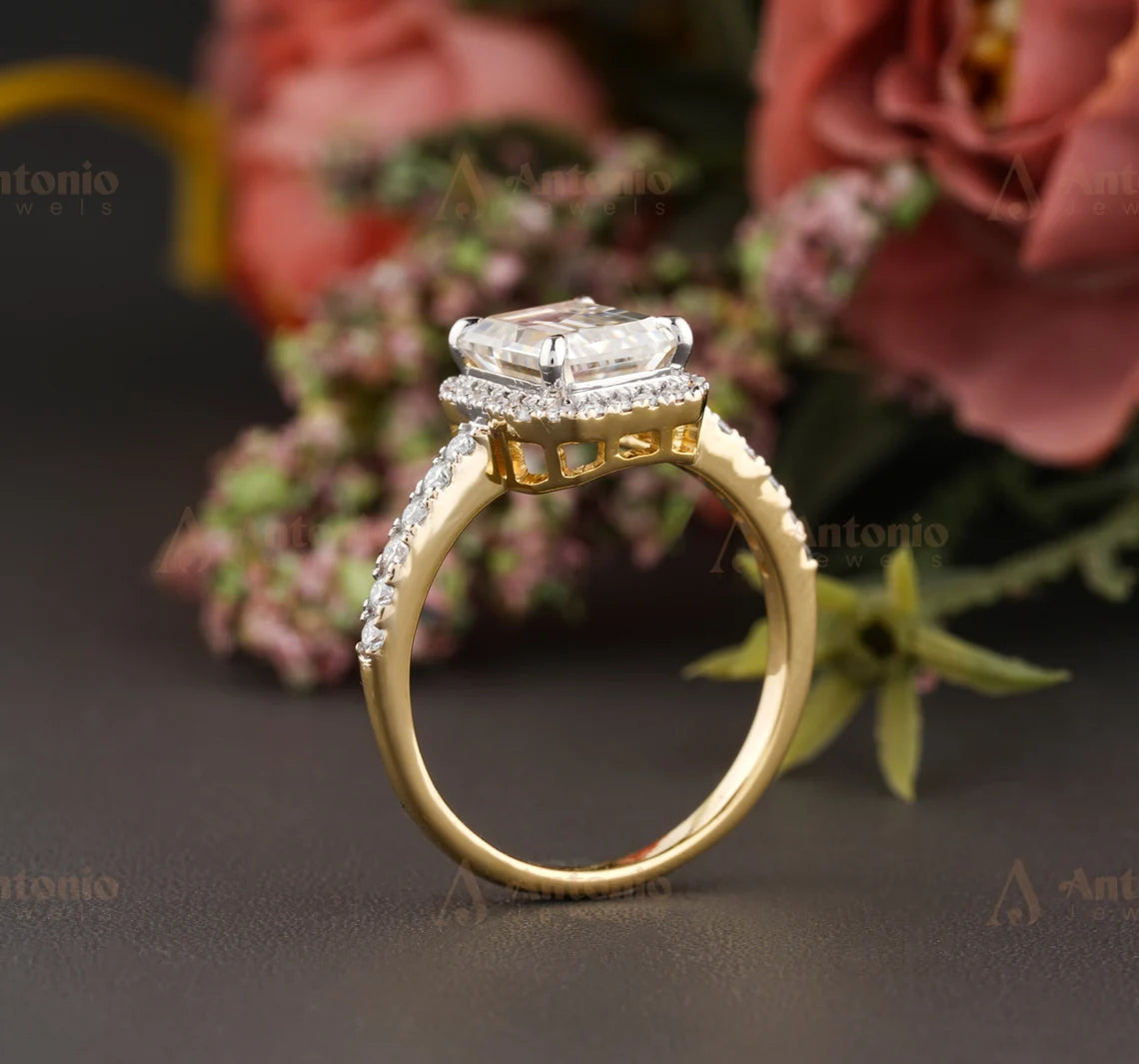 Emerald Cut Halo Engagement Ring