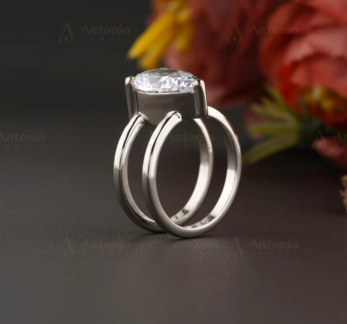Pear Cut Moissanite Double Band Ring