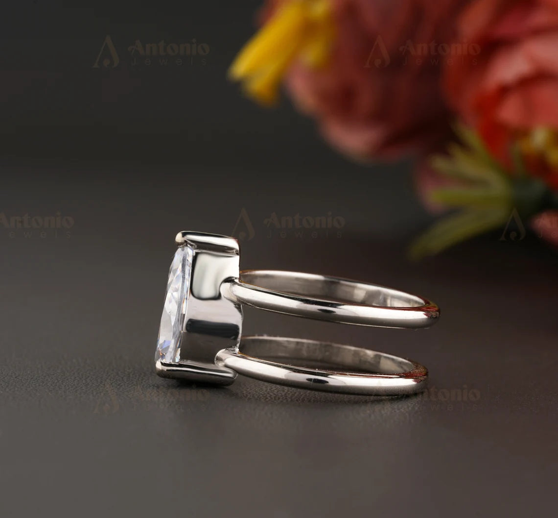 Pear Cut Moissanite Double Band Ring
