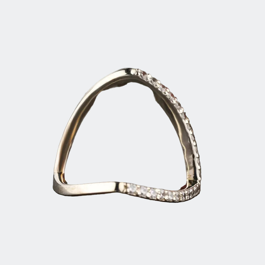 Wishbone Moissanite Ring | Pave Set Curved V Ring | Silver Stacking Band