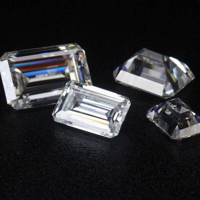 White D color VVS1, Loose Gemstone, Emerald Cut Moissanite, Excellent Cut Gemstone