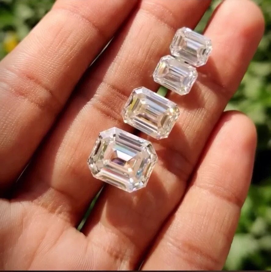 White D color VVS1, Loose Gemstone, Emerald Cut Moissanite, Excellent Cut Gemstone