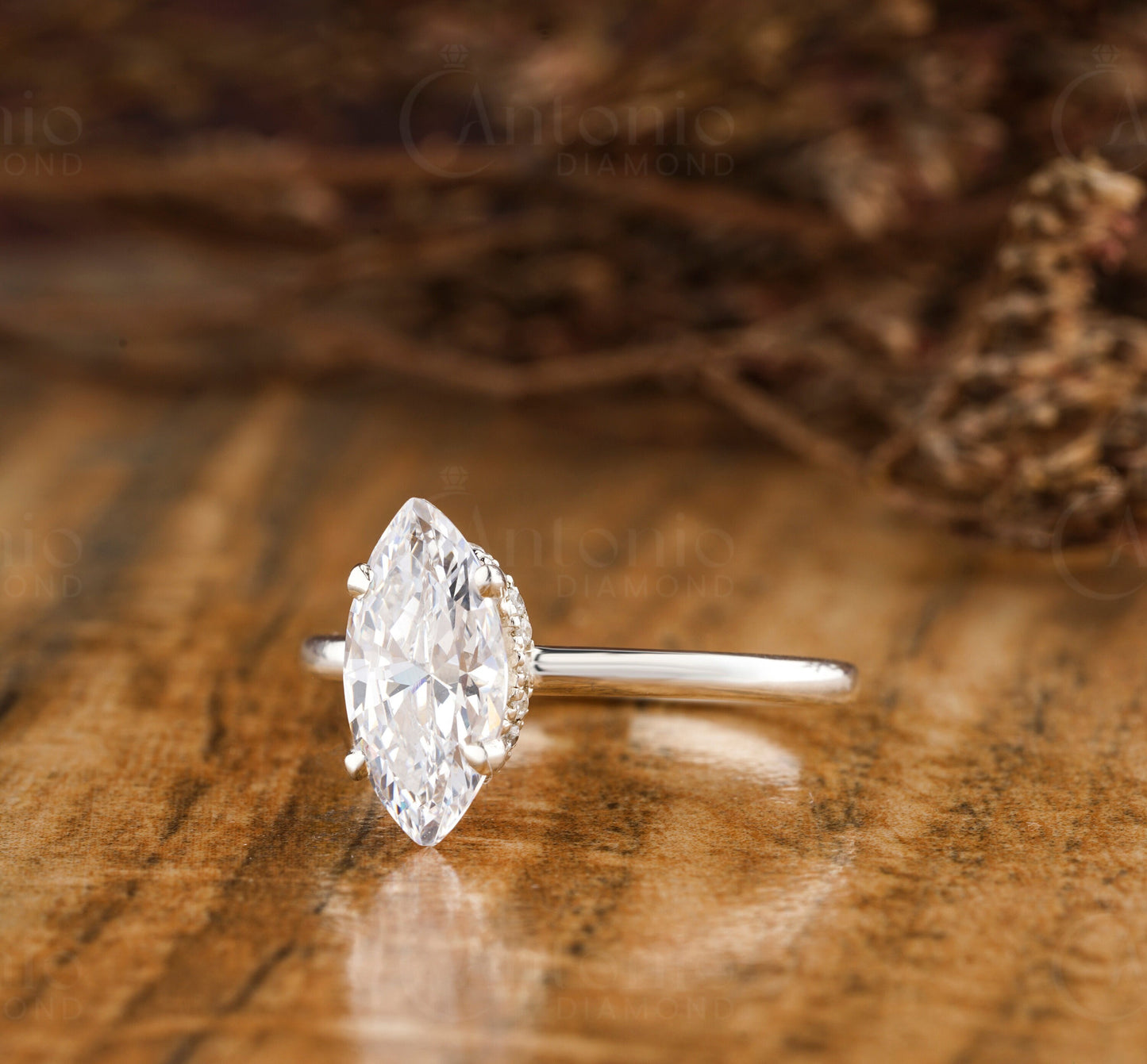 Marquise Cut Hidden Halo Lab Grown Diamond Ring