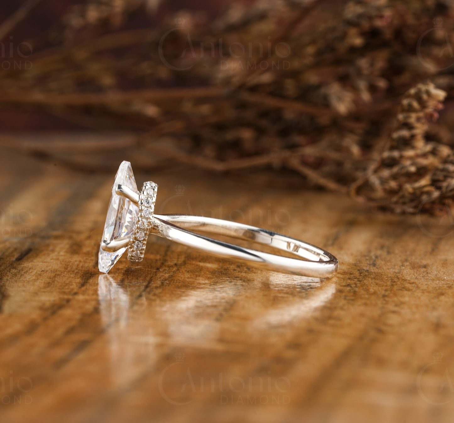 Marquise Cut Hidden Halo Lab Grown Diamond Ring