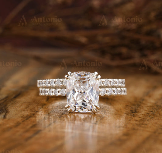 Cushion Cut Half Eternity Lab Grown Diamond Ring Set