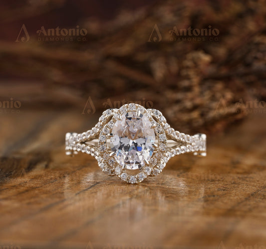 Oval CVD Halo Lab Grown Diamond Ring