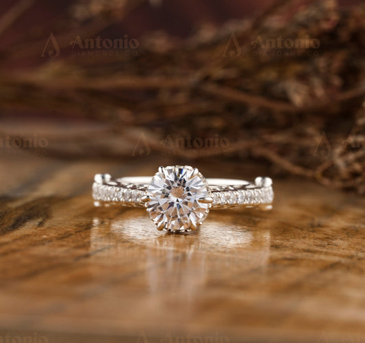 Round Lab Grown Diamond Art Deco Ring