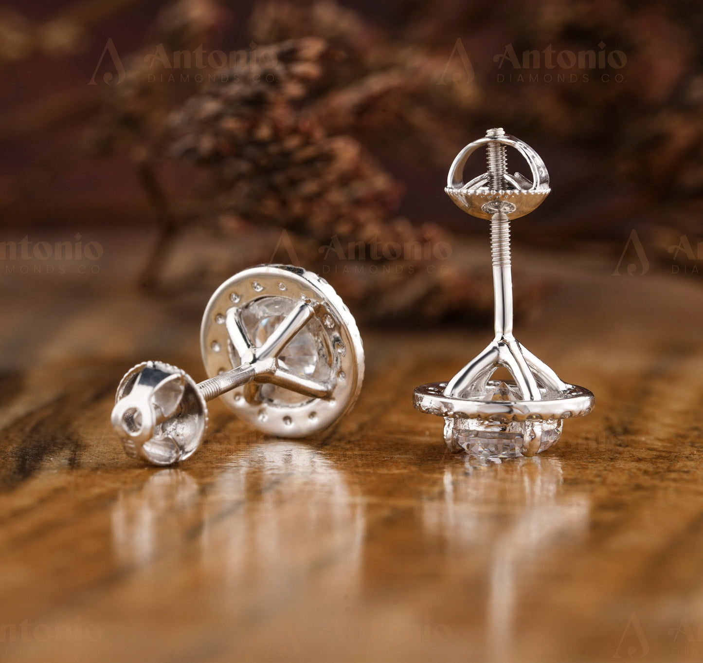 Round Diamond Stud Screw Back Earrings