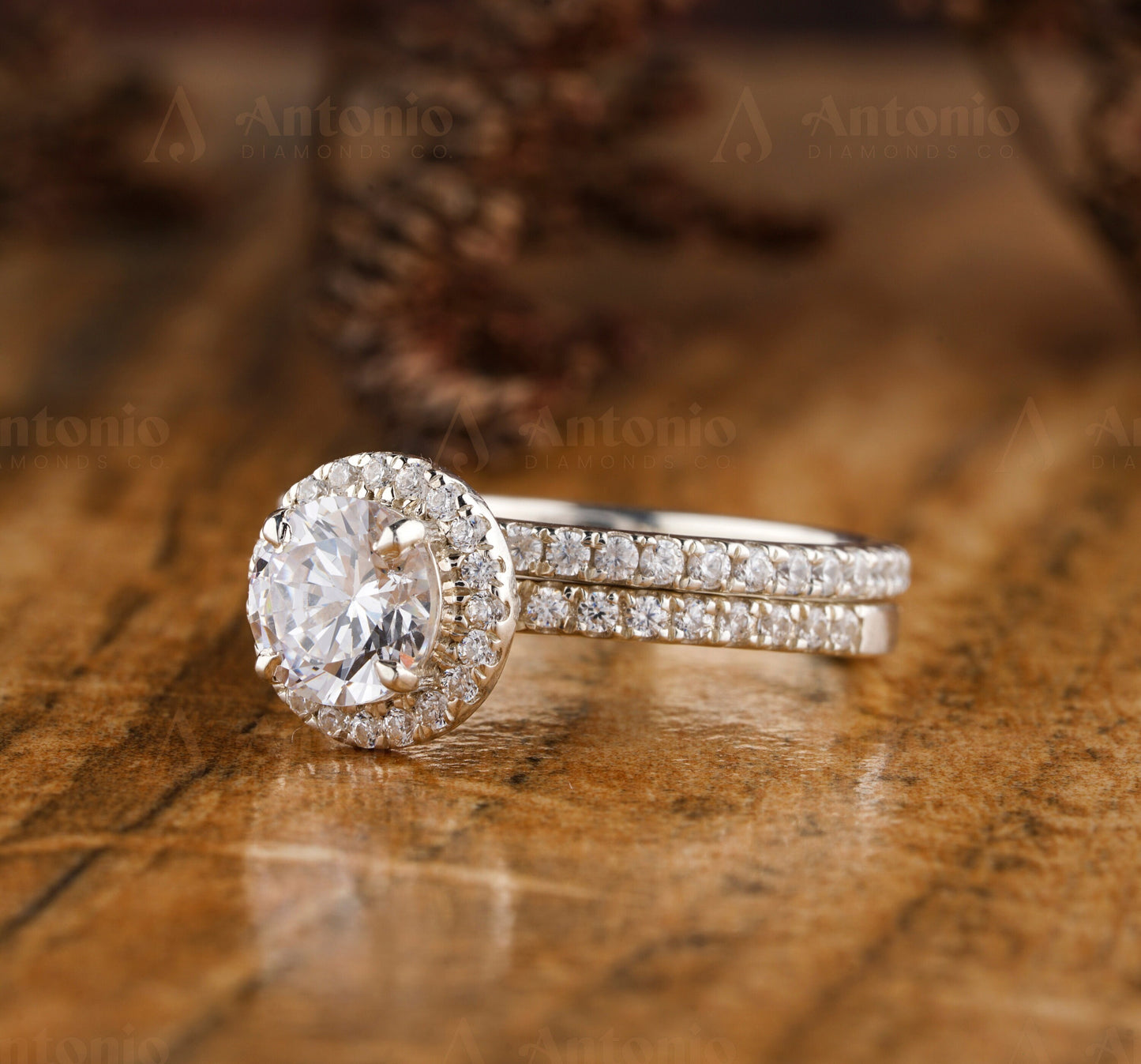 Round Lab Grown Diamond Halo Ring Set