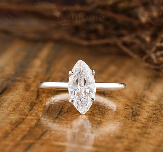 Marquise Cut Hidden Halo Lab Grown Diamond Ring