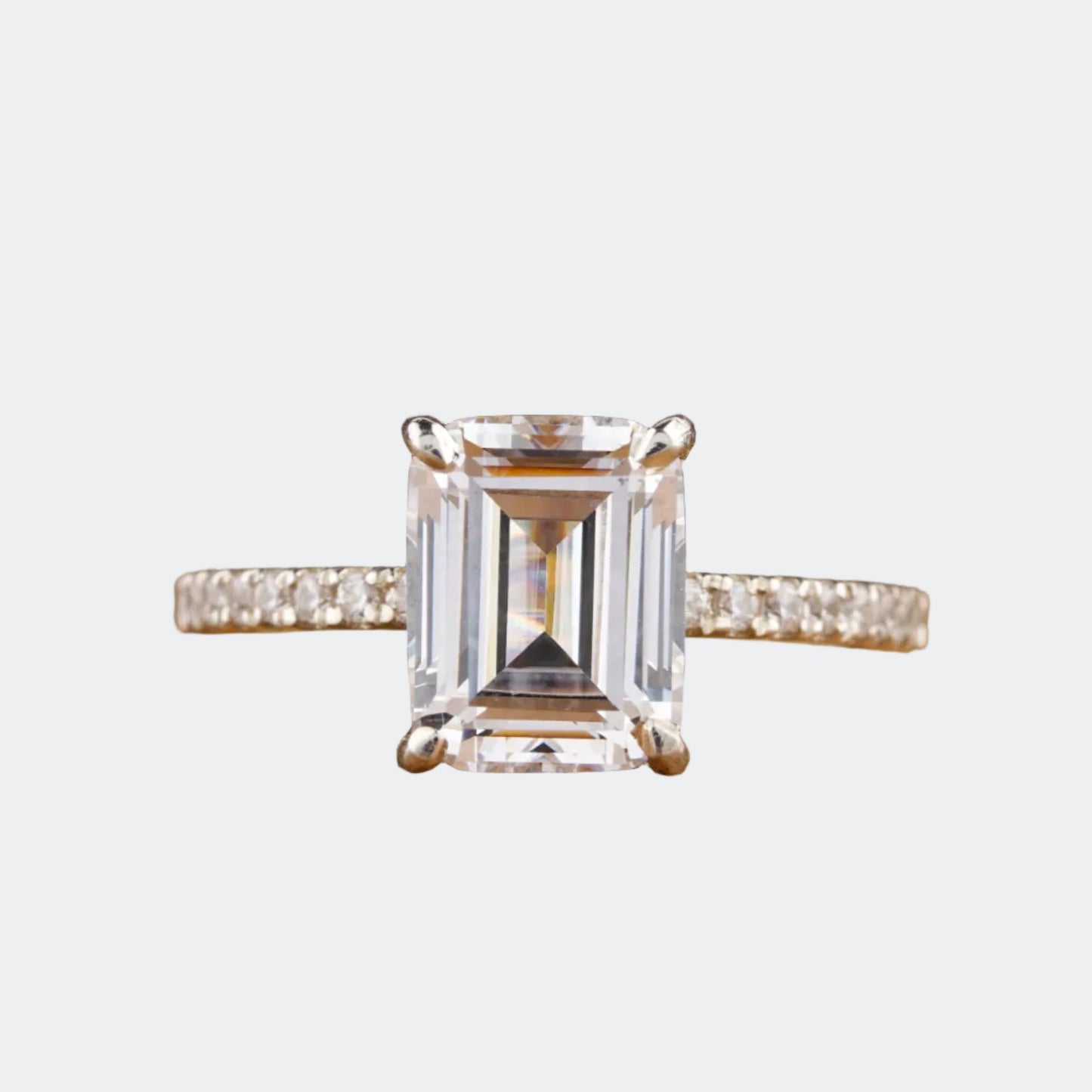 Emerald Cut Diamond Engagement Ring | Pave Band | Antonio Jewels