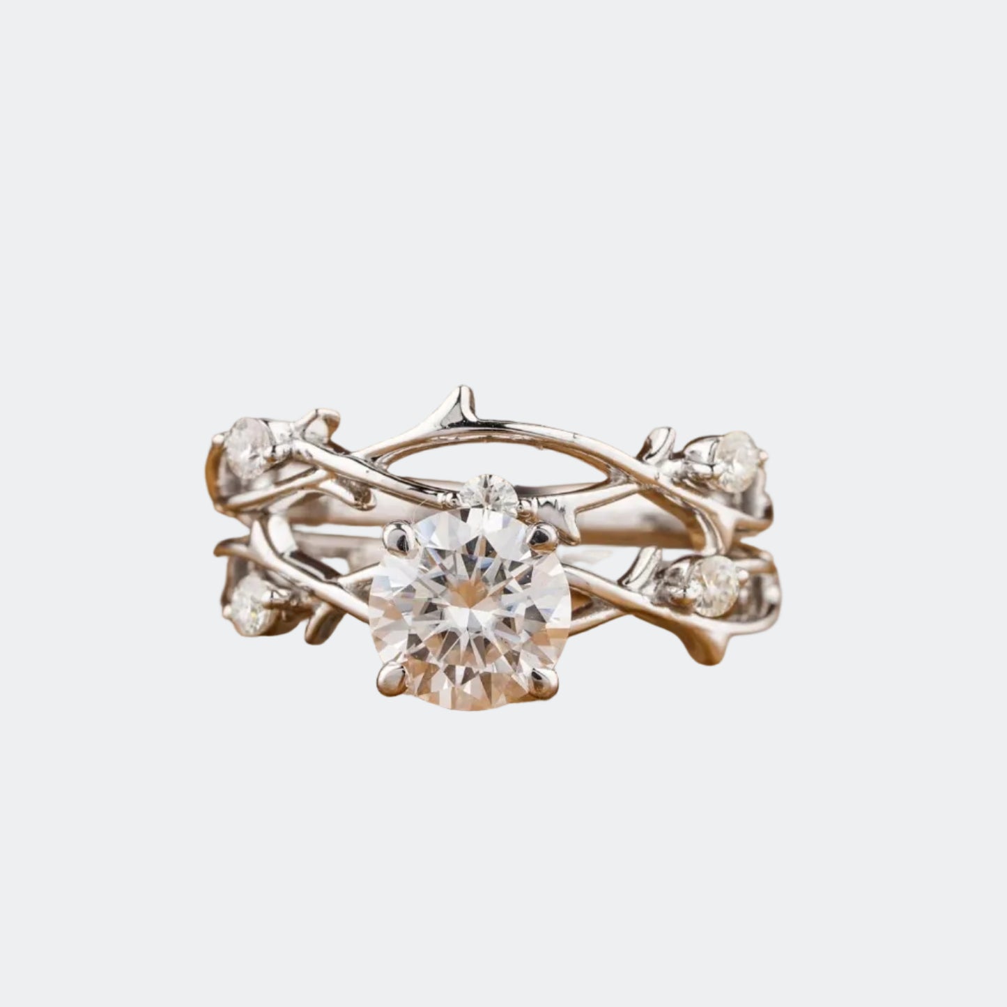 Nature Inspired Engagement Ring Set | Branch Design Diamond Bridal Set | Unique White Gold