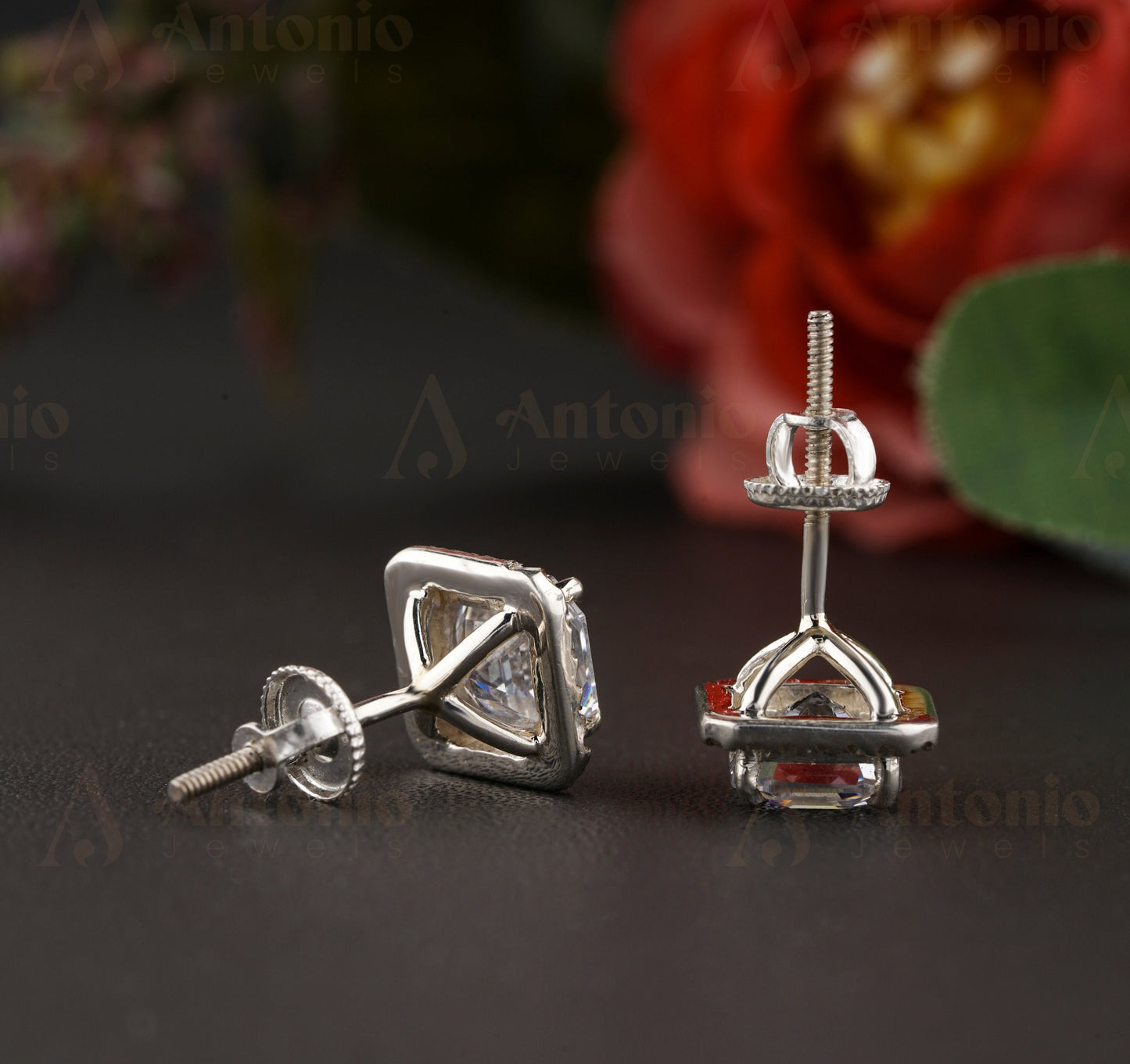 Halo Asscher Moissanite Stud Earrings