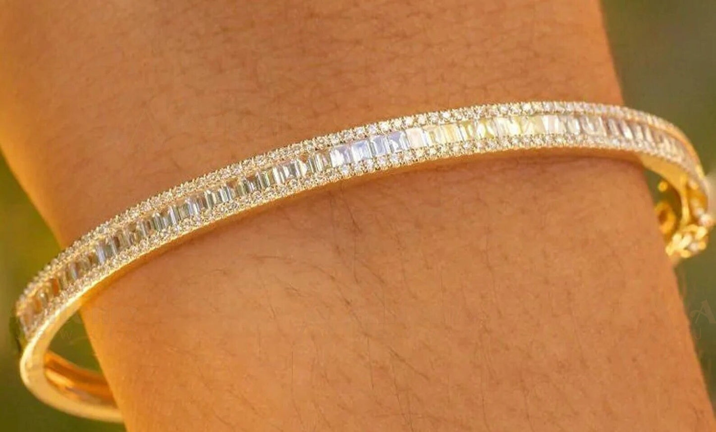 Baguette Moissanite Circle Tennis Diamond Bangle Bracelet