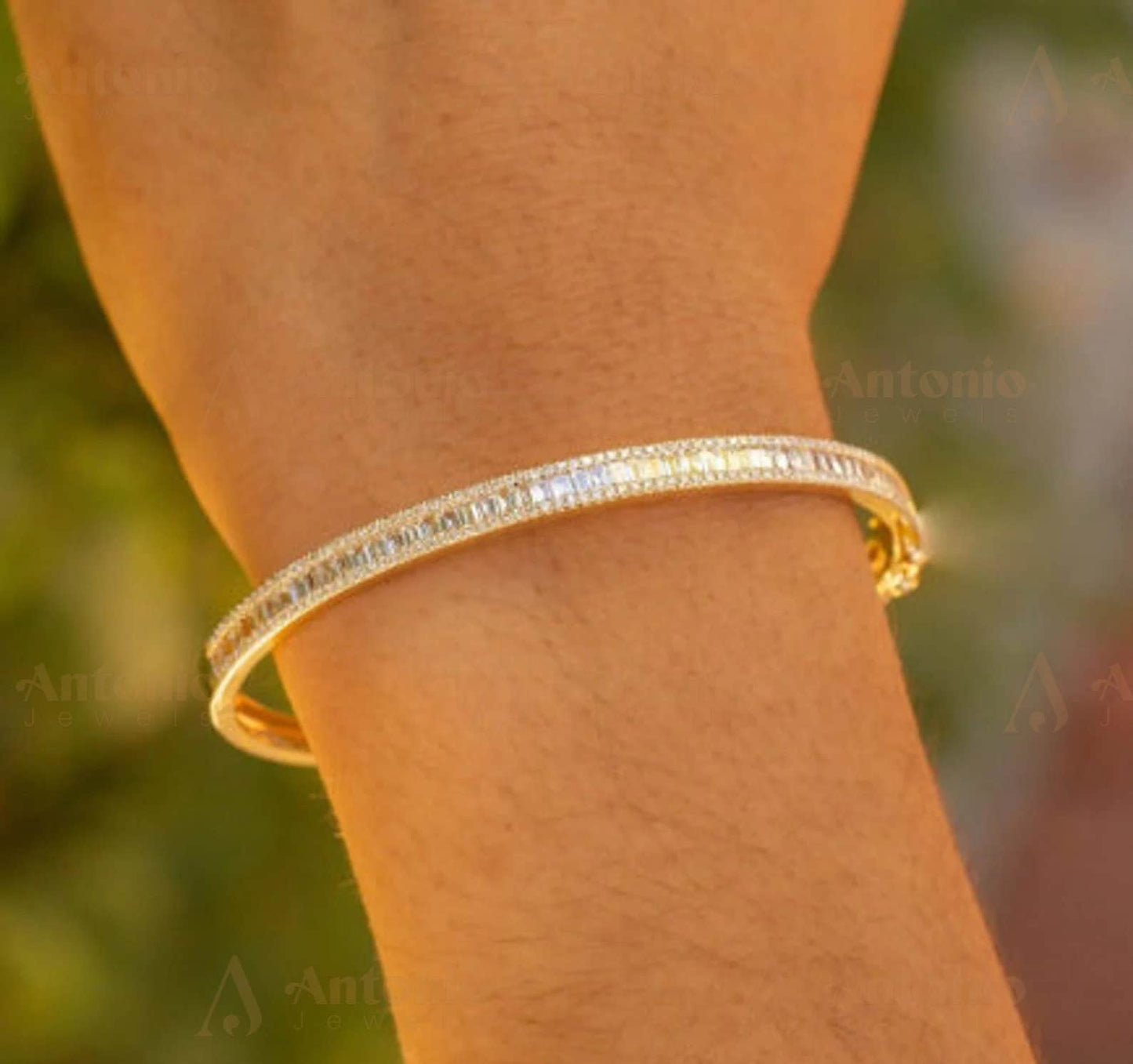 Baguette Moissanite Circle Tennis Diamond Bangle Bracelet
