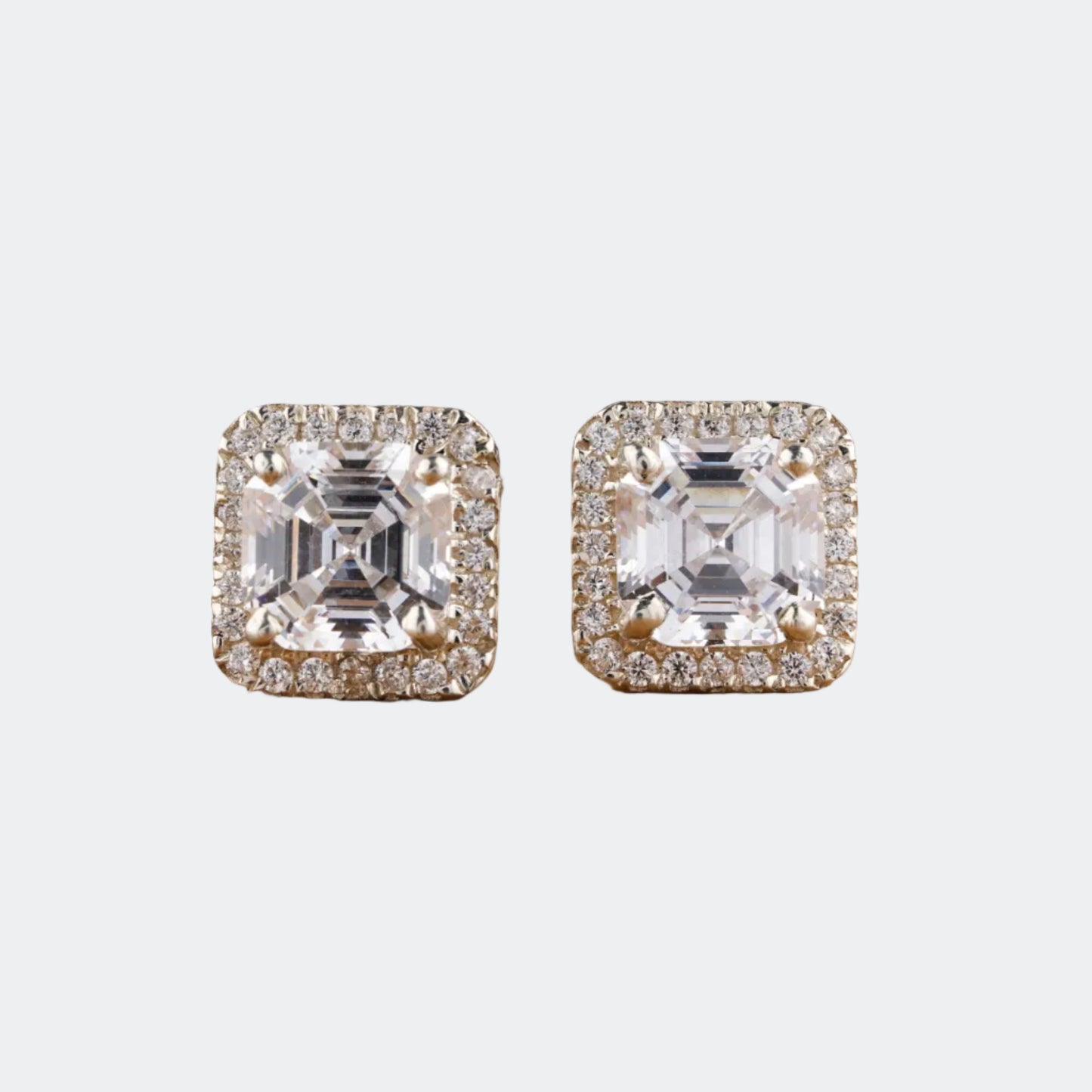 Exquisite Asscher Cut Lab Grown Diamond Halo Stud Earrings | Vintage Style | Antonio Jewels