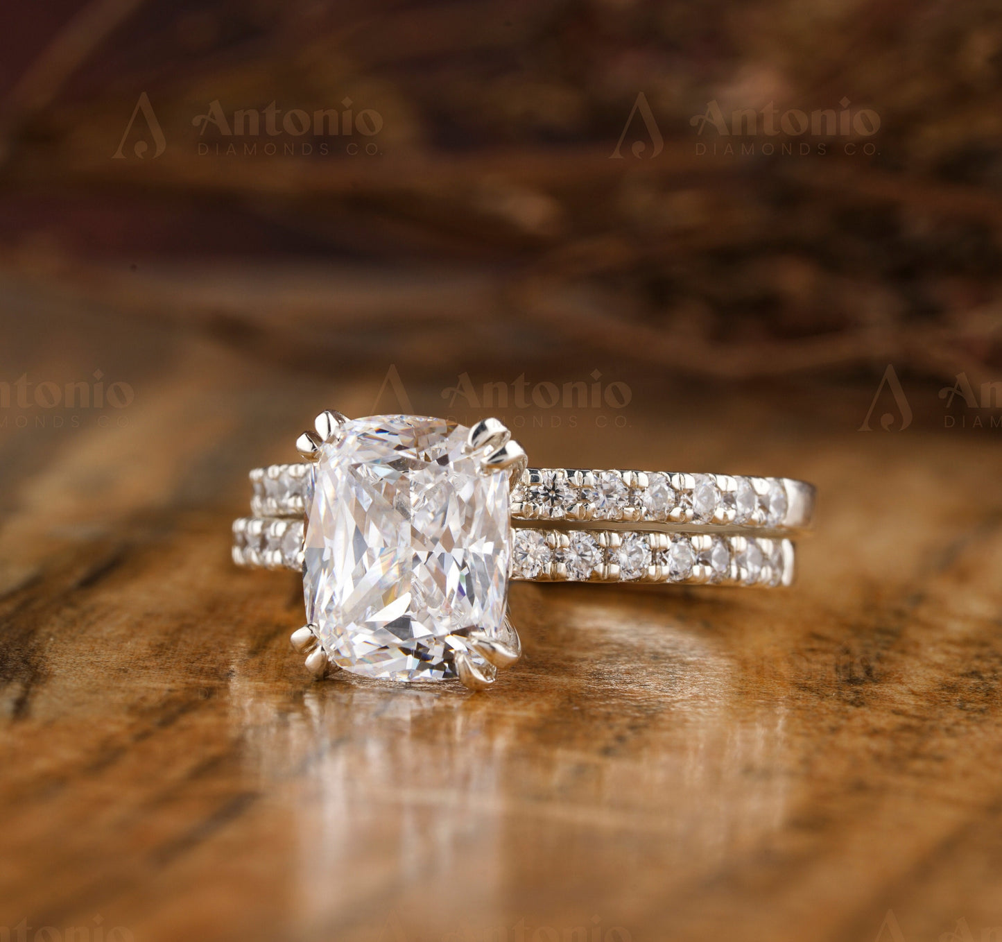 Cushion Cut Half Eternity Lab Grown Diamond Ring Set