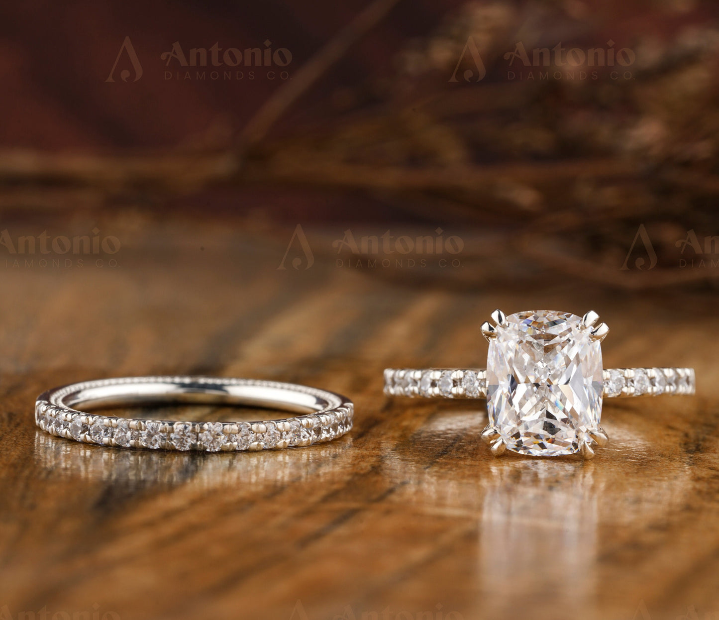 Cushion Cut Half Eternity Lab Grown Diamond Ring Set