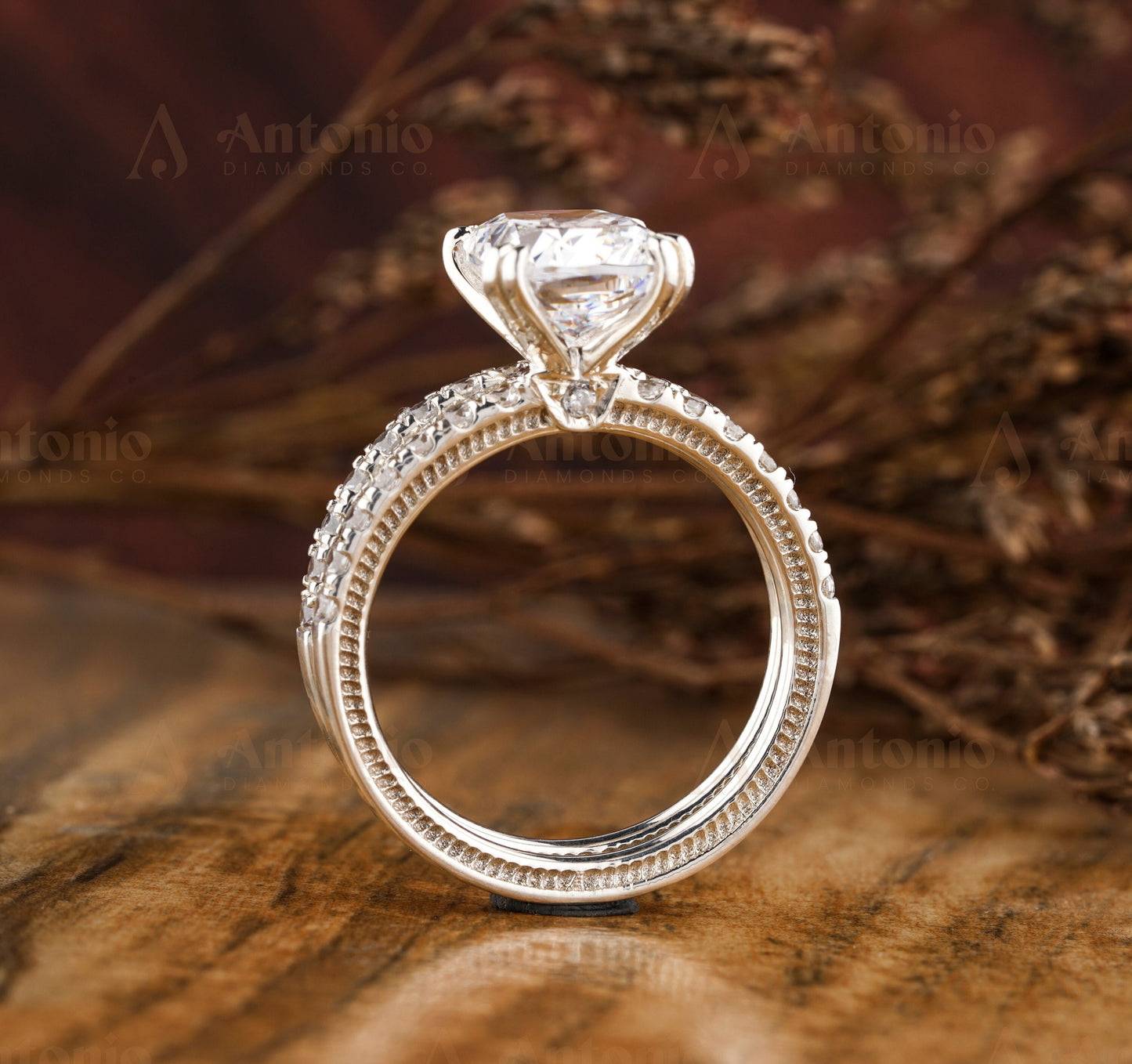Cushion Cut Half Eternity Lab Grown Diamond Ring Set