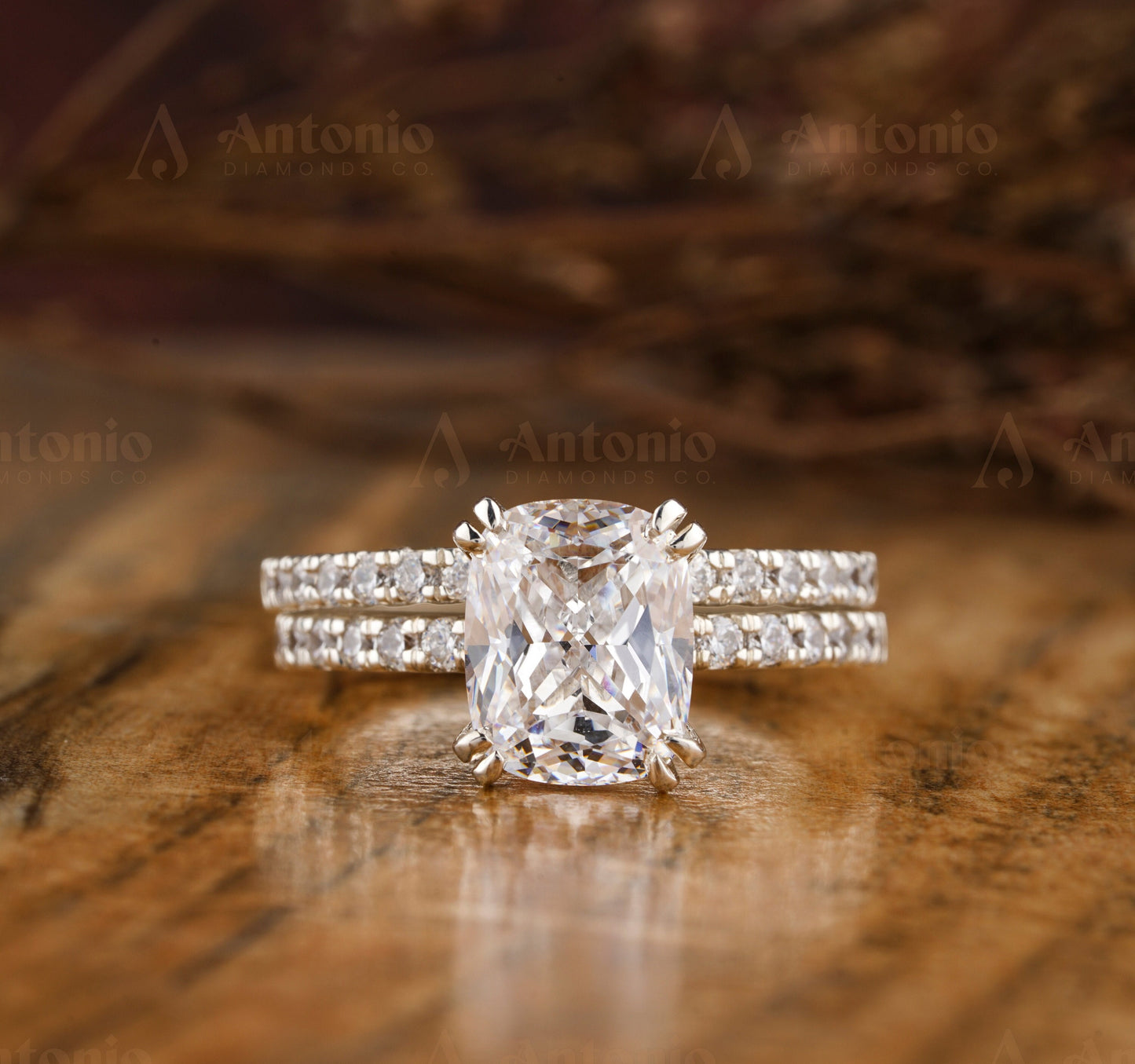 Cushion Cut Half Eternity Lab Grown Diamond Ring Set