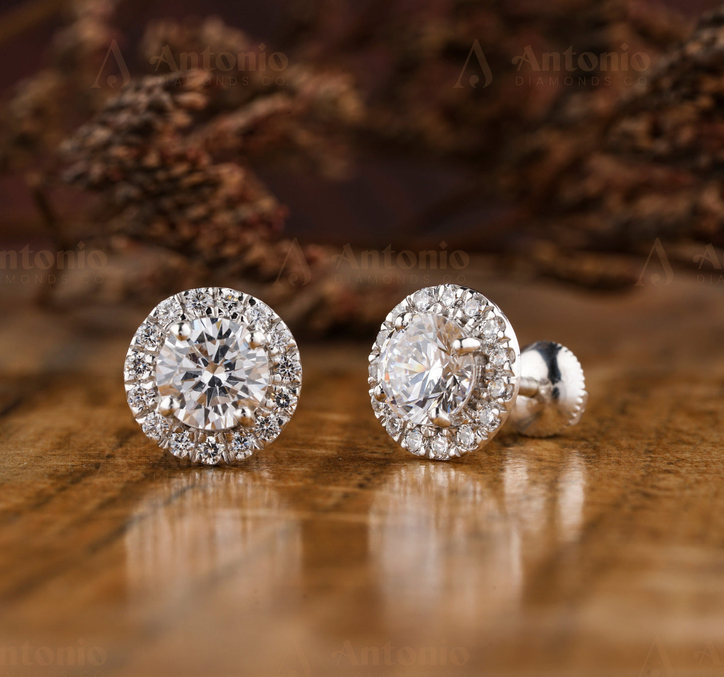 Round Diamond Stud Screw Back Earrings