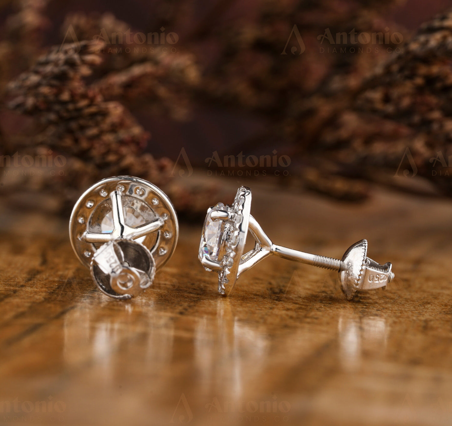 Round Diamond Stud Screw Back Earrings