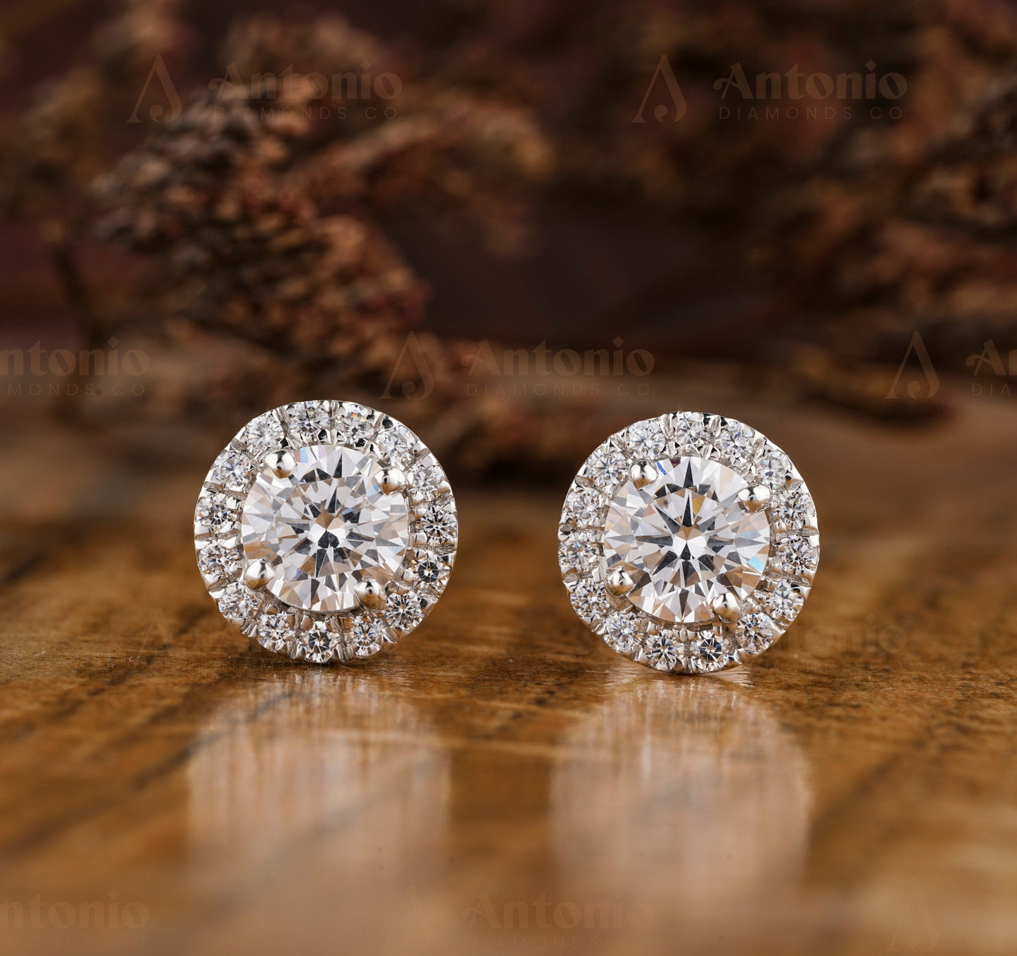 Round Diamond Stud Screw Back Earrings