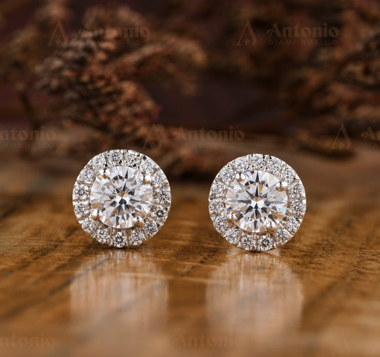 Round Diamond Stud Screw Back Earrings