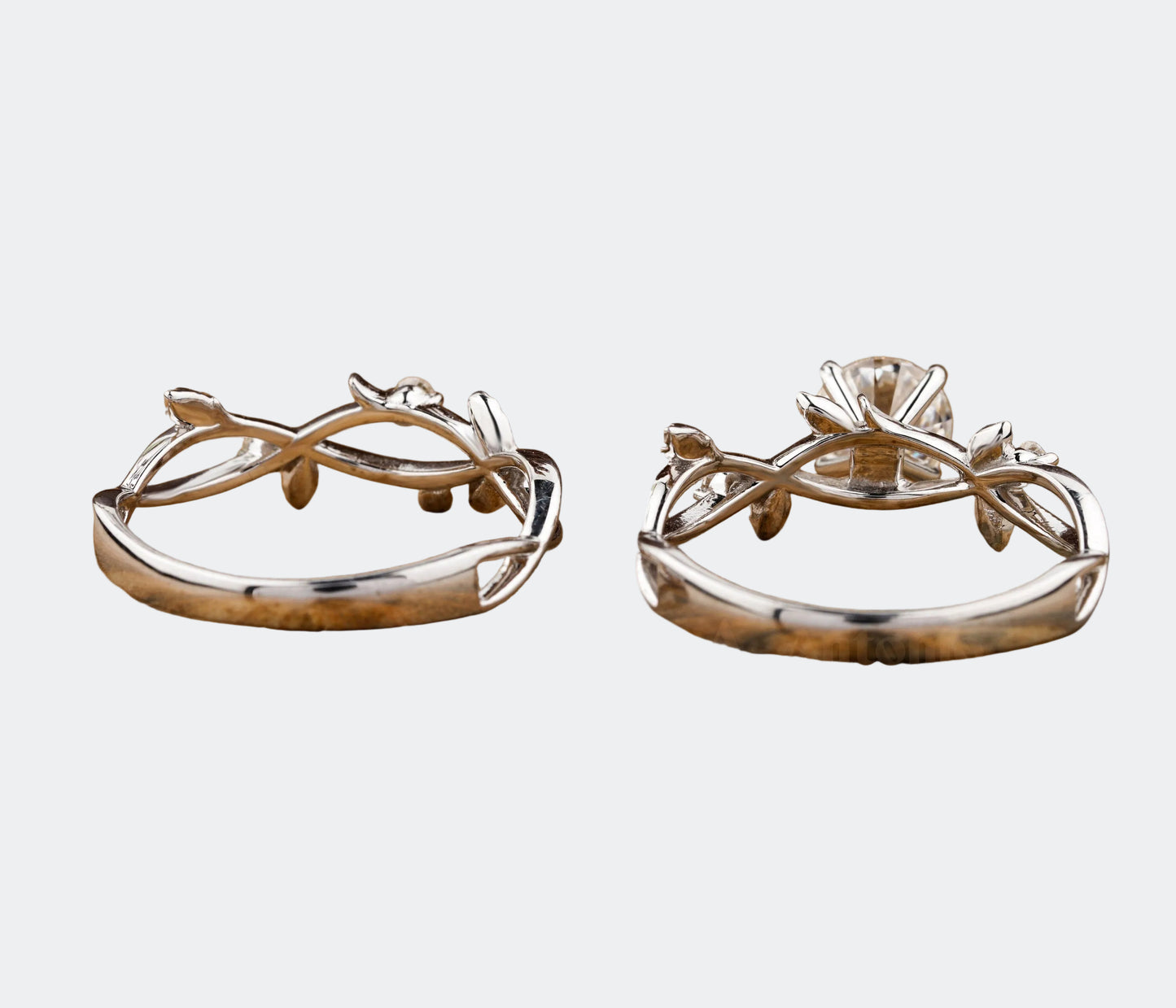 Nature Inspired Engagement Ring Set | Round Lab Grown Diamond & Vine Bands