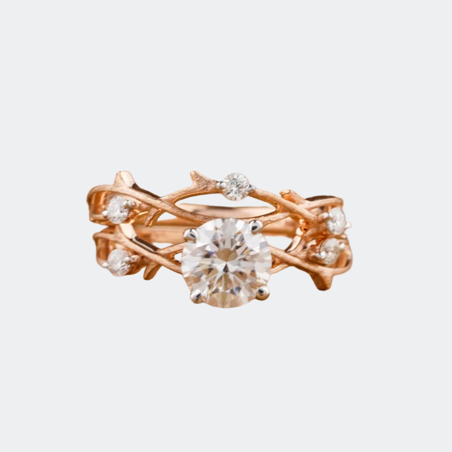 Rose Gold Nature Inspired Bridal Set | Round Lab Grown Diamond & Vine Bands